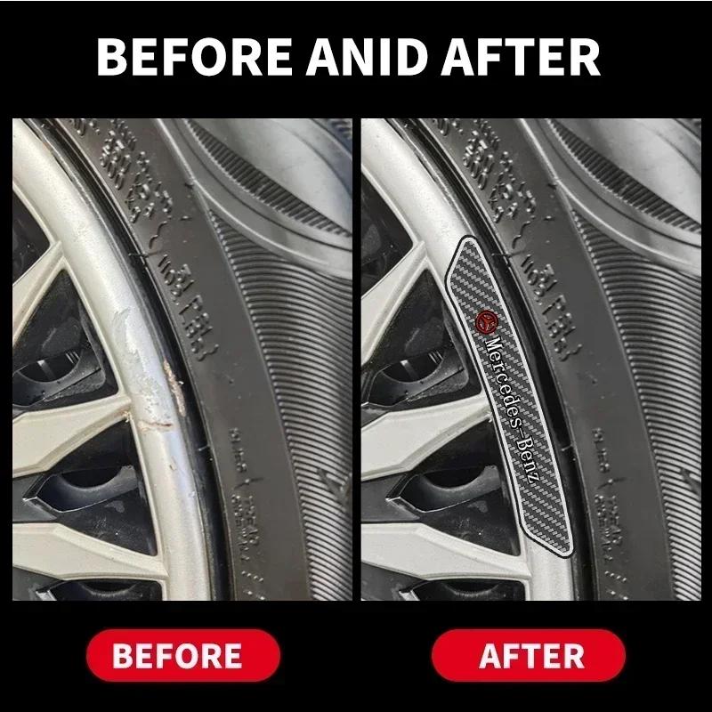 4Pcs Car Carbon Fiber Wheel Rim Sticker Decal For Mercedes Benz AMG W176 W202 W204 W205 W210 W211 W212 CLA CLK CLS GLA GLC FE8