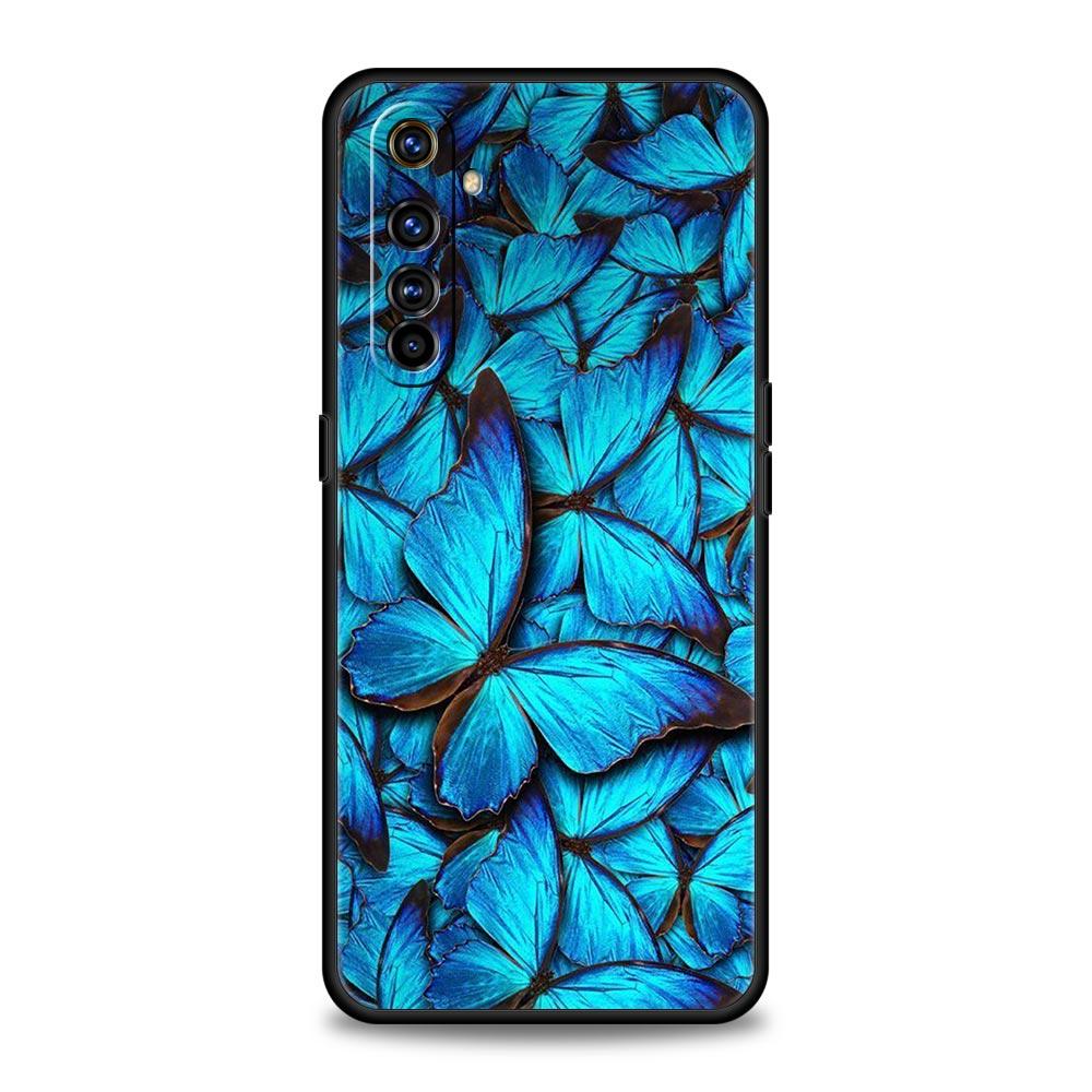 butterfly Phone Case For Realme 10 9 8 5G 7 6 GT2 Pro Plus 9i 8i C21 C11 C25 C35 GT Neo 2 3 3T Soft Silicone Black Cover Coque