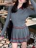Преппи Комплект из двух частей: вязаный кардиган и плиссированная юбка с воротником поло