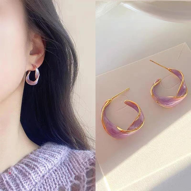 Pinkdudu Новые модные фиолетовые серьги-гвоздики в форме буквы C, простые креативные кремово-белые геометрические серьги для женщин, ювелирные изделия PD1361