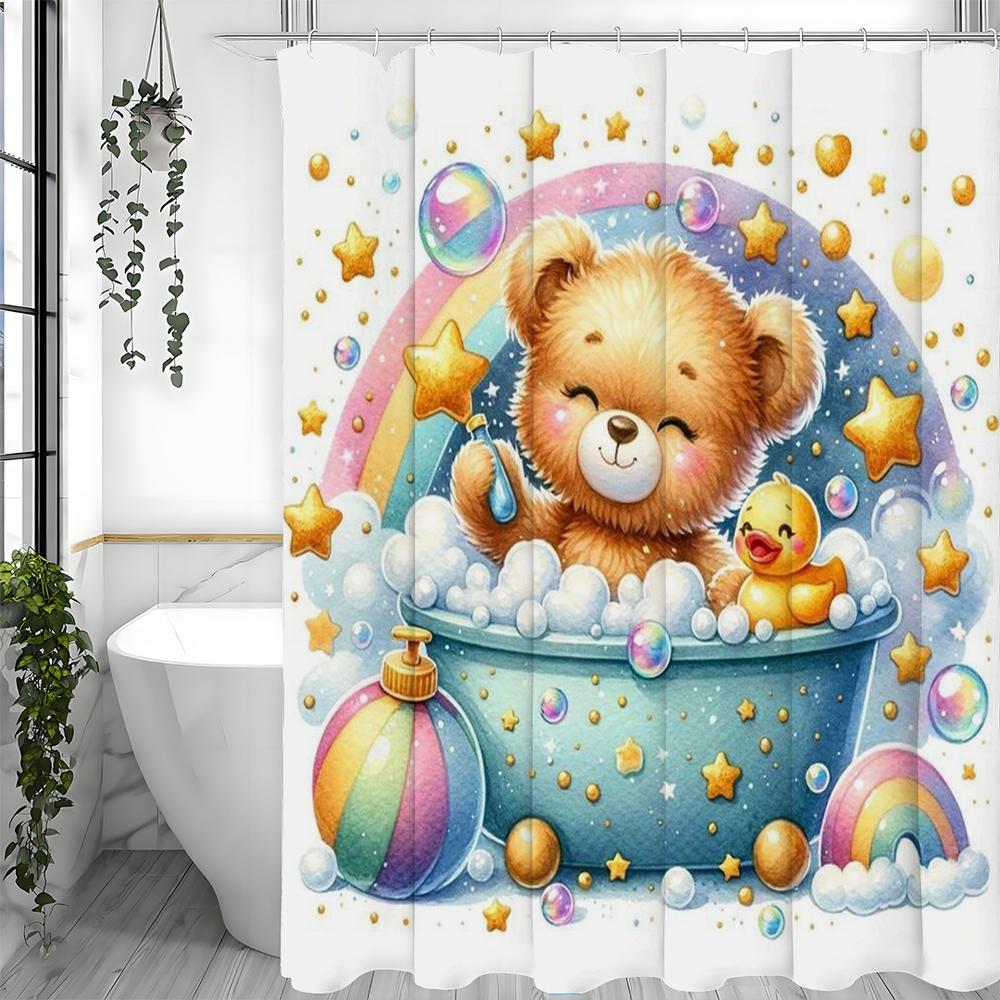 Милый мультяшный медведь для ванной, желтый утенок, ванна, занавеска для душа, декоративная занавеска для душа для ванной комнаты, водонепроницаемая занавеска для душа с h