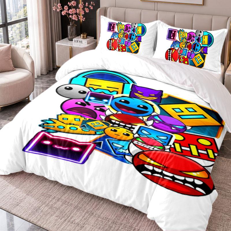 Geometry Dash 3Pcs Bedding Set Duvet Cover With Two Pillowcases For Bedroom Home Decoration