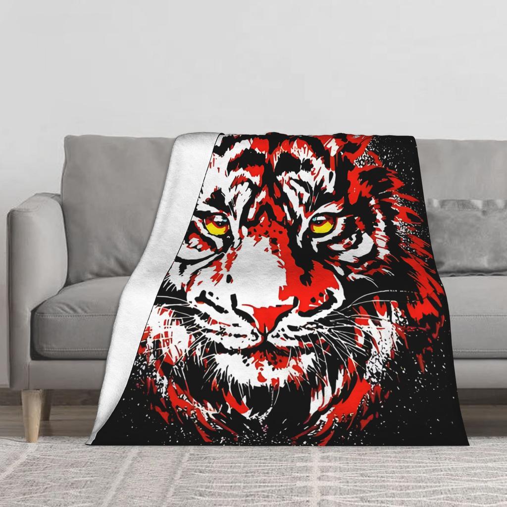 1PC Red Tiger Head Realistic Tiger Eyes Blanket Throw Super Cosy Plush Living Room Sofa