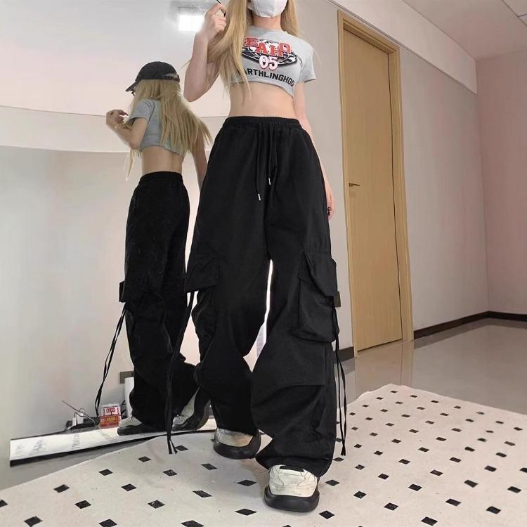 Fashion Women Oversized Baggy Pants Retro Vintage High Street Casual Streetwear Loose Jogger Trousers Drawstring Pocket Pant