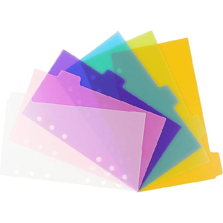 Mogoostry 2 Pack A5 Binder Dividers 6 Tabs Clear Plastic Binder Index Tabs Planner Divider for Round Ring Binder Sheet Protector (Total 12 Dividers)