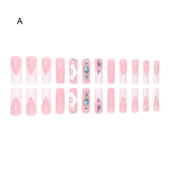 24 шт., кусочки дизайна ногтей, хрустальные цветы, удлиненные, с полным покрытием, простое управление, быстрый маникюр, французский квадратный накладные ногти