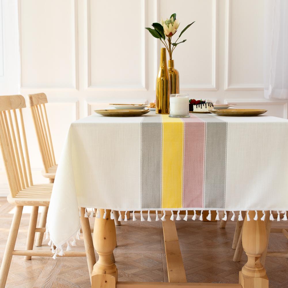 Tablecloth For Table Rectangular Round Waterproof Anti -Stain Linen Cotton Gingham Check Party Decoration Wedding Birthday Buffet