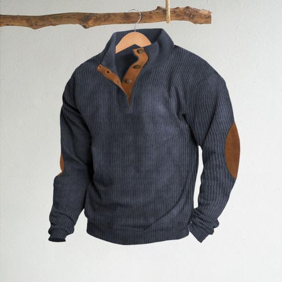 Весна Осень Мужской Топ Цветные Блоки Лоскутная Ретро Стиль Полуоткрытый Воротник Стойка Толстовка Плюс Размер Свободный