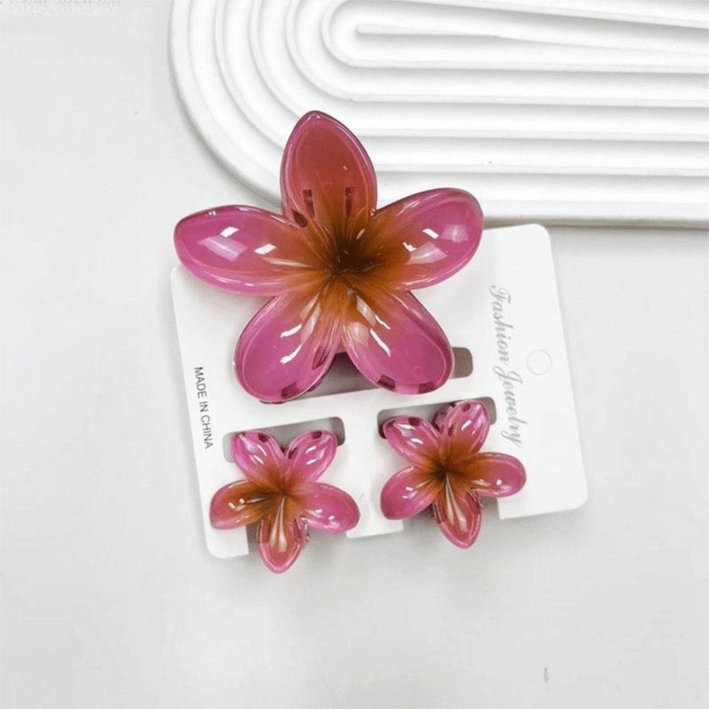 3Pcs/Set New Gradient Hair Claws Sweet Flower Plumeria Flower Hair Clips Acrylic Clamp Hair Accessories Summer