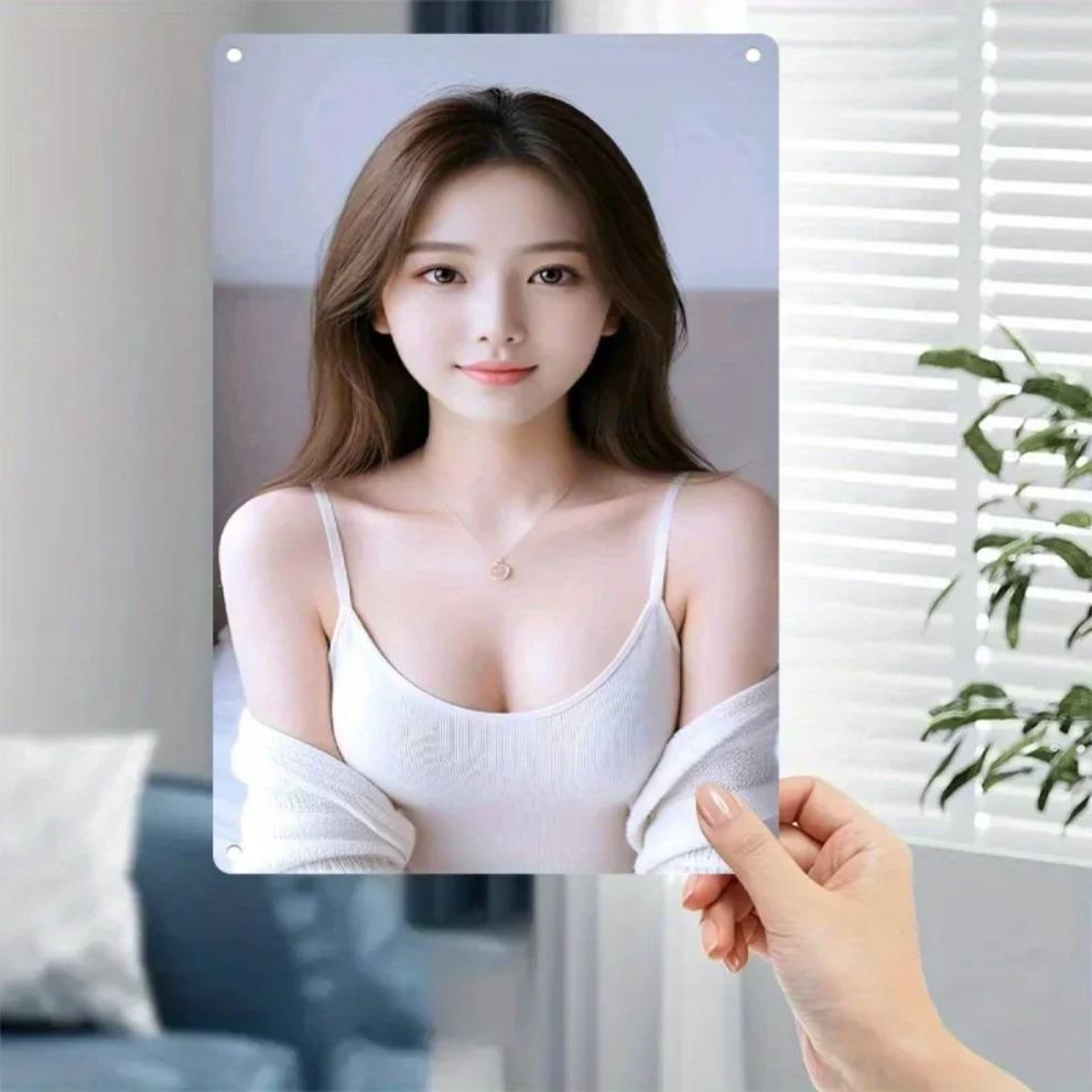 ShineArt Металлический настенный декор Винтажная фоторамка с женским портретом, Корейская красота Дом Офис Кафе Установка без инструментов Подарок