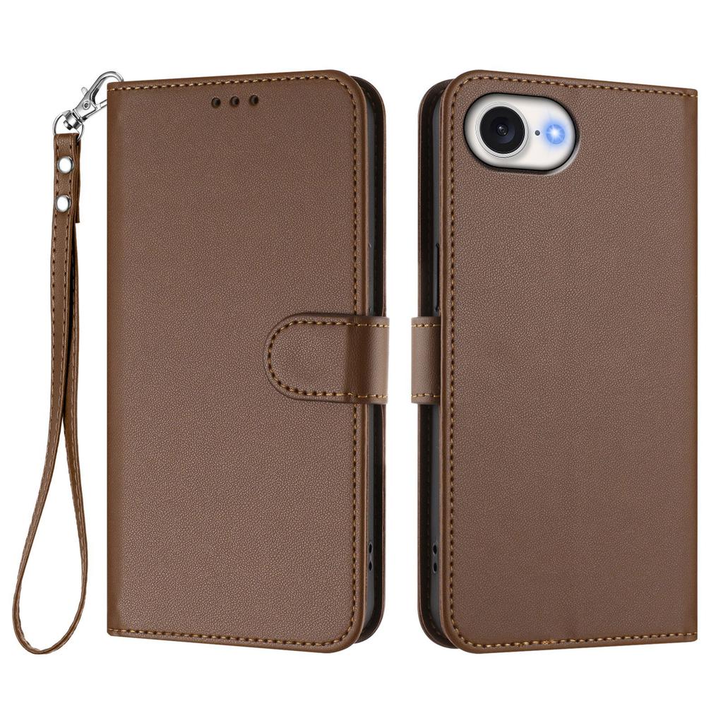 Для iPhone 16e Кожаный чехол-кошелек с подставкой и ремешком на запястье