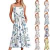 Женское длинное пляжное повседневное элегантное платье макси на тонких бретельках с цветочным принтом, струящееся платье в стиле бохо