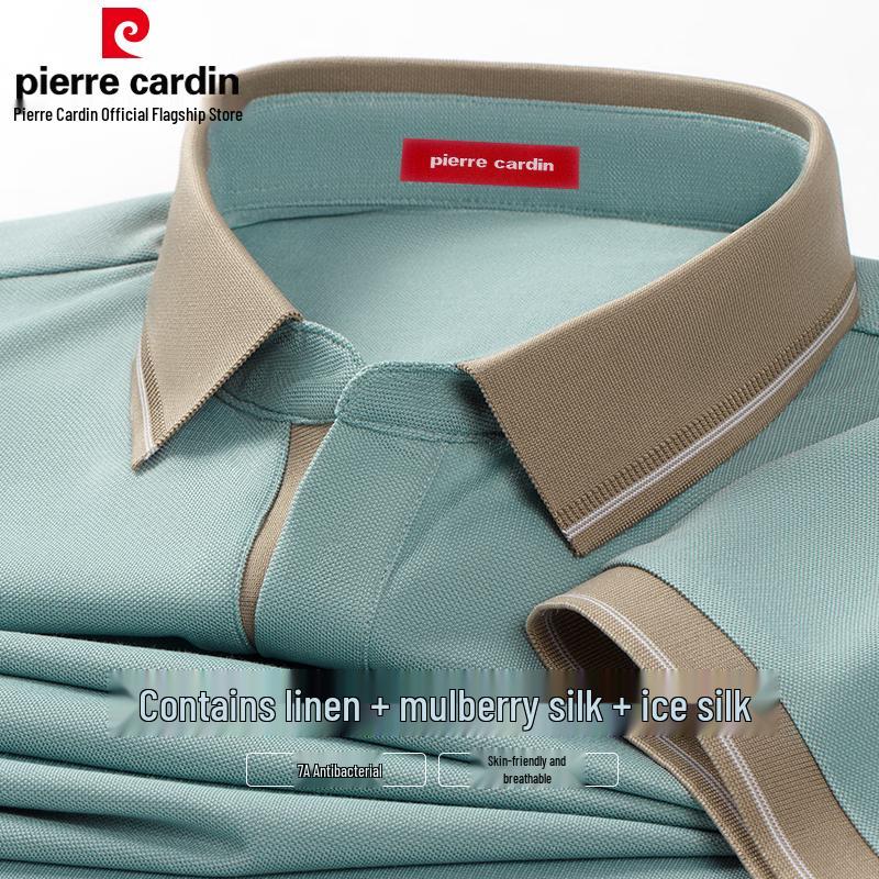 Pierre Cardin Мужская рубашка-поло из смеси льна и шелка 7A, антибактериальная, с охлаждающим эффектом
