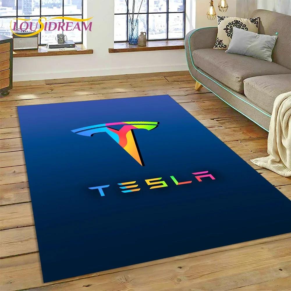 3D Печать Ковер с Логотипом Автомобиля Tesla для Спальни Гостиной Домашнего Дивана Декор, Игровой Большой Декоративный Коврик для Пола, Нескользящий