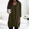Womens Tops V-neck 3/4 Sleeve Blouses Casual Mid-length Shirts Fashion Print Tunic Tops With Pockets