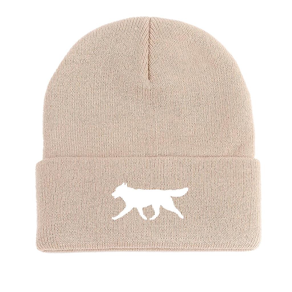 White Wolf Dog Print Knitted Cap Beanie, Animal Man Cap Lightweight Elastic Casual Bobble Hat Knit Hat Beanie