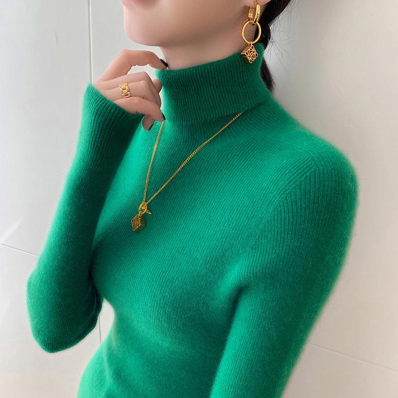 Women's High Neck Slim Fit Cashmere Sweater - Seamless Knit, Thin Base Layer for Autumn/Winter