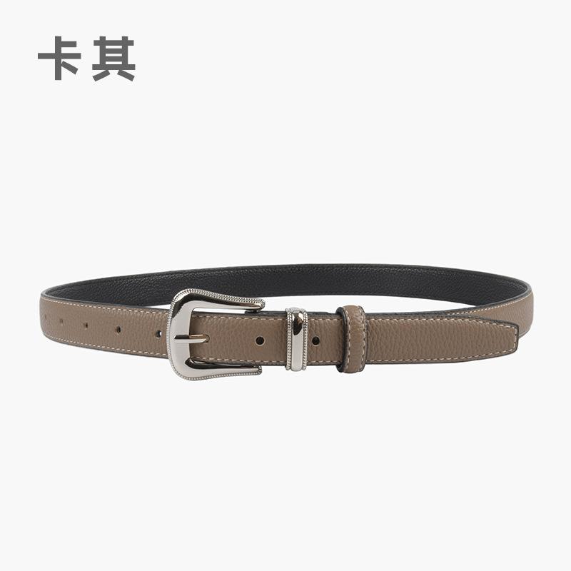 The First Layer Of Cowhide Lychee Pattern Leather Women'S Belt Belt With Jeans Casual Pants Width 2.3Cm Pin Buckle Summer