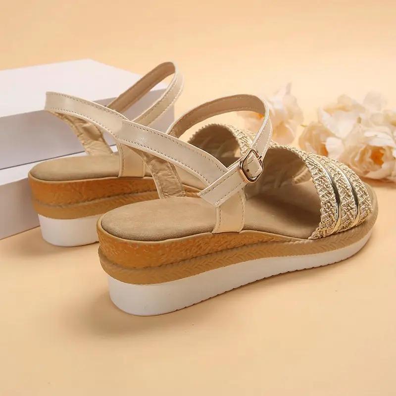 Летняя мода сандалии на танкетке с открытым носком женские повседневные удобные нескользящие пляжные туфли женские легкие прогулочные сандалии больших размеров