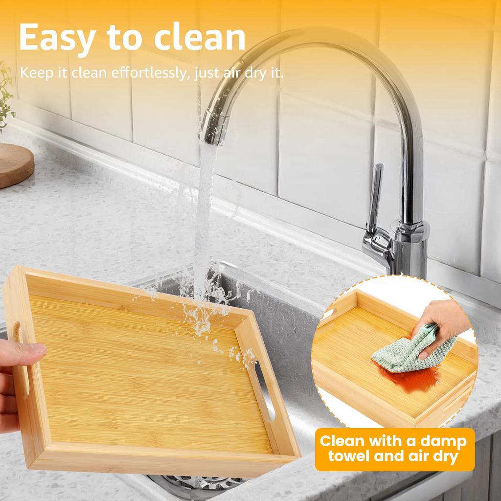 Бамбуковый сервировочный поднос с ручками Современные сервировочные подносы Блюдо Поднос из цельного бамбука Прямоугольный Декоративный поднос Эргономичный бамбуковый поднос для завтрака