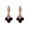 Double-sided Four-leaf Clover Ear Buckles, Gold Diamond-set Black Oil Drop Pendant Earrings, Women's Daily Versatile Temperament Earrings.