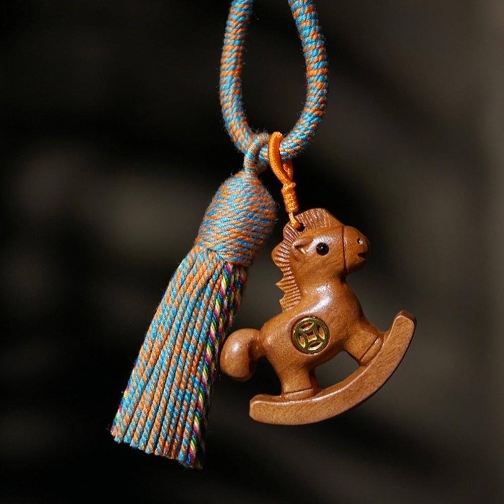Wooden Mobile Phone Chain Traditional Zodiac Key Ring Neck Pendant Horse Pendant Year of The Horse
