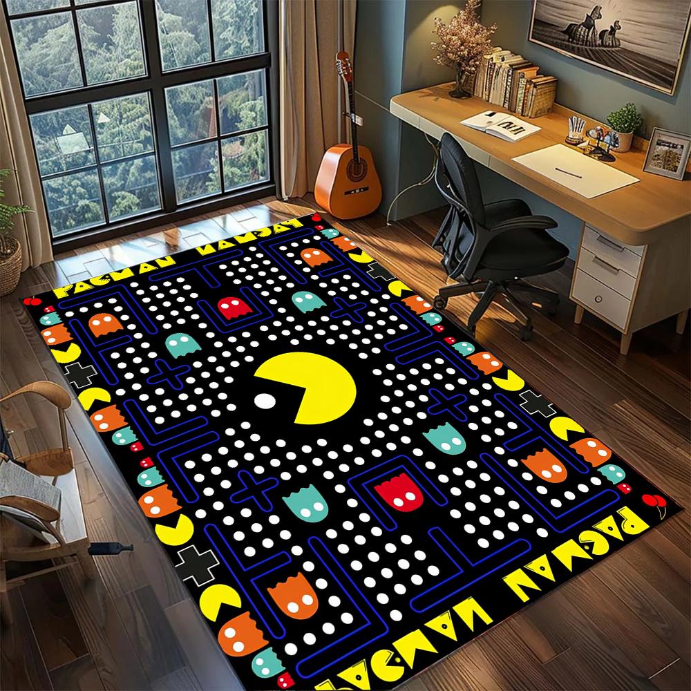 Vintage Arcade Pac-Man Board Game Pattern Rug Carpet Large Area Rug Non Slip Washable Floor Mat Gamer Room Bedroom Home Decor