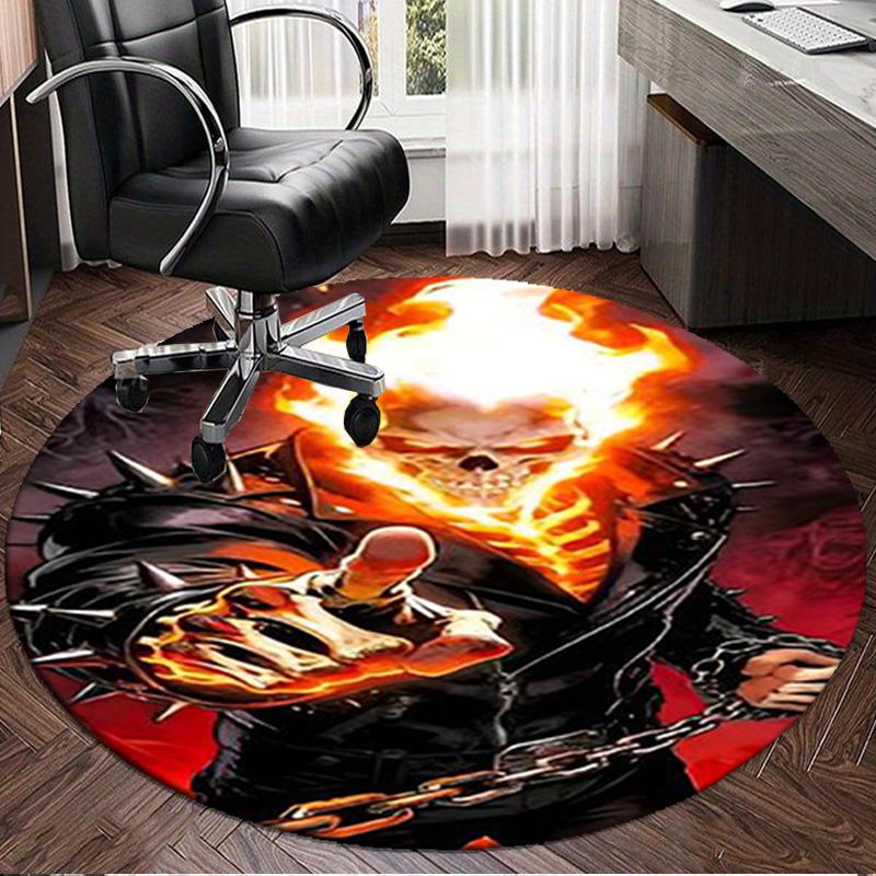 1PC Rider On Fire Round Rug, Non-slip Chair Mat, Home Decor, Circle Carpet Perfect for Office, Bedroom, Living Room,Christmas gift