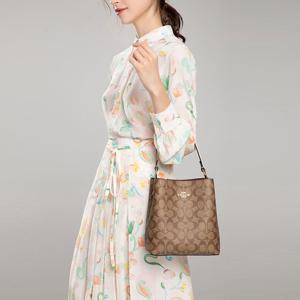 Coach Town 21 Monogram Canvas And Leather Bucket Bag Women bags Brown 2312-IMRO8