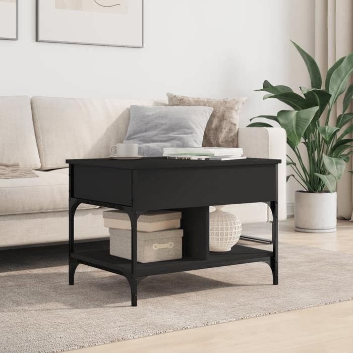 VidaXL Table Basse, Bout de Canapé avec Pieds Réglables, Table d'Appoint avec Rangement Salon Intérieur, Moderne, Noir Bois 845361