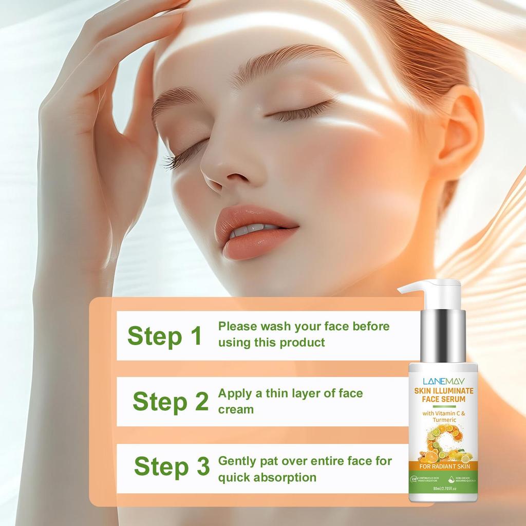Сыворотка для лица с витамином С и куркумой для сияющей кожи - увлажняет и питает кожу, укрепляет кожный барьер - подходит для всех типов кожи, 80 мл