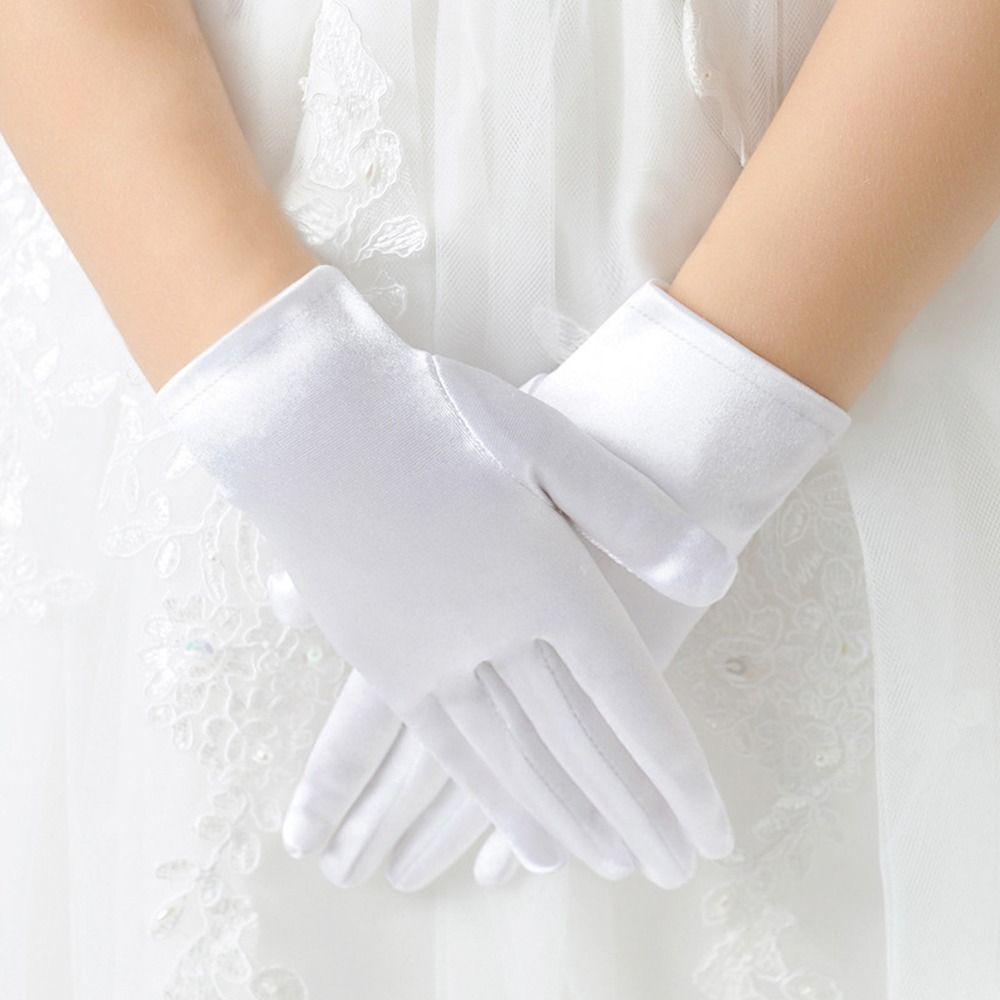 White Children's Wedding Gloves Glossy Satin Etiquette Dress Gloves Creative Dance Gloves Holiday