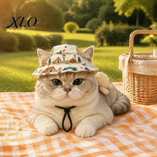 Breathable Sun Protection for Cats Cat Beach Hat, Summer Cap with Ear Holes, Adjustable Pet Gear Hat Small Dogs Outdoor Cute Head Accessory