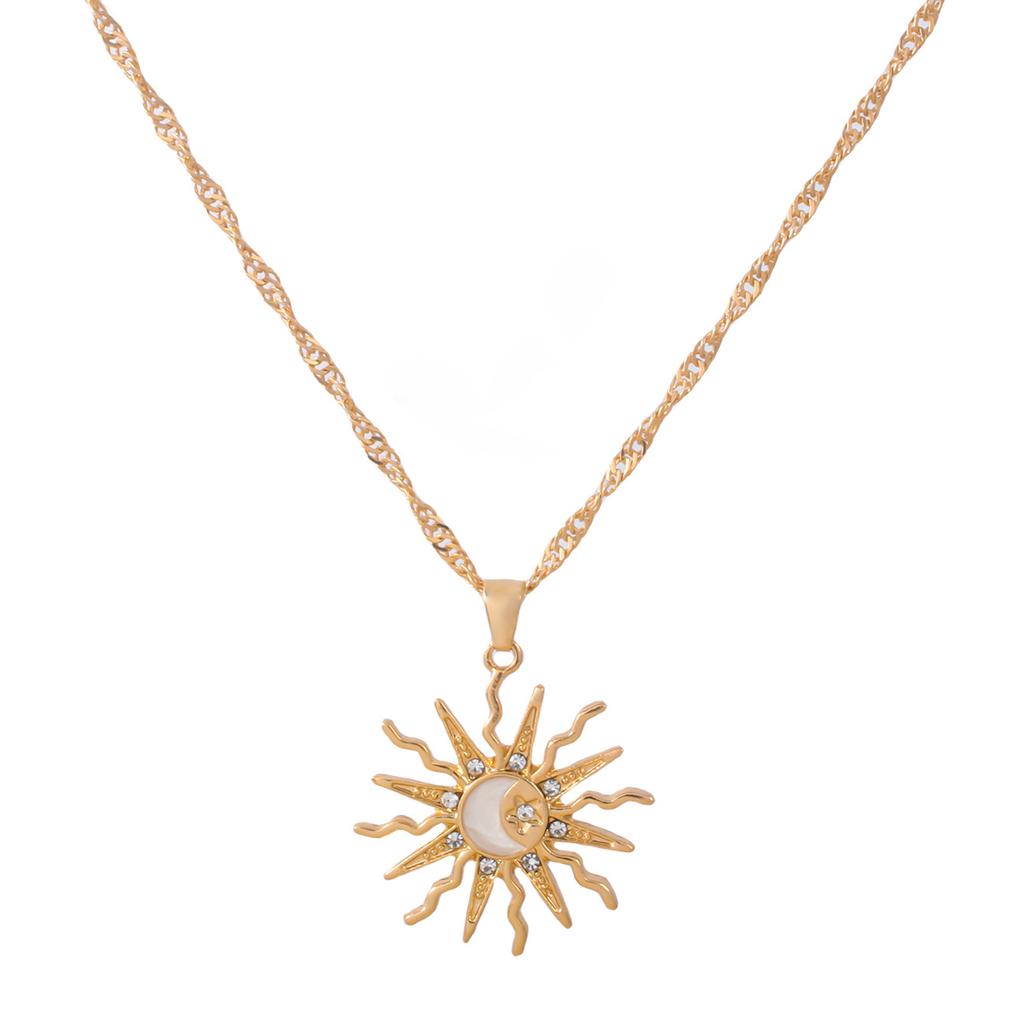 1 шт. Сияющий страз Уникальный дизайн Солнце Звезда Луна Три в одном Подвеска Ожерелье Ретро Женское Повседневное Универсальное Вечеринка Циркон
