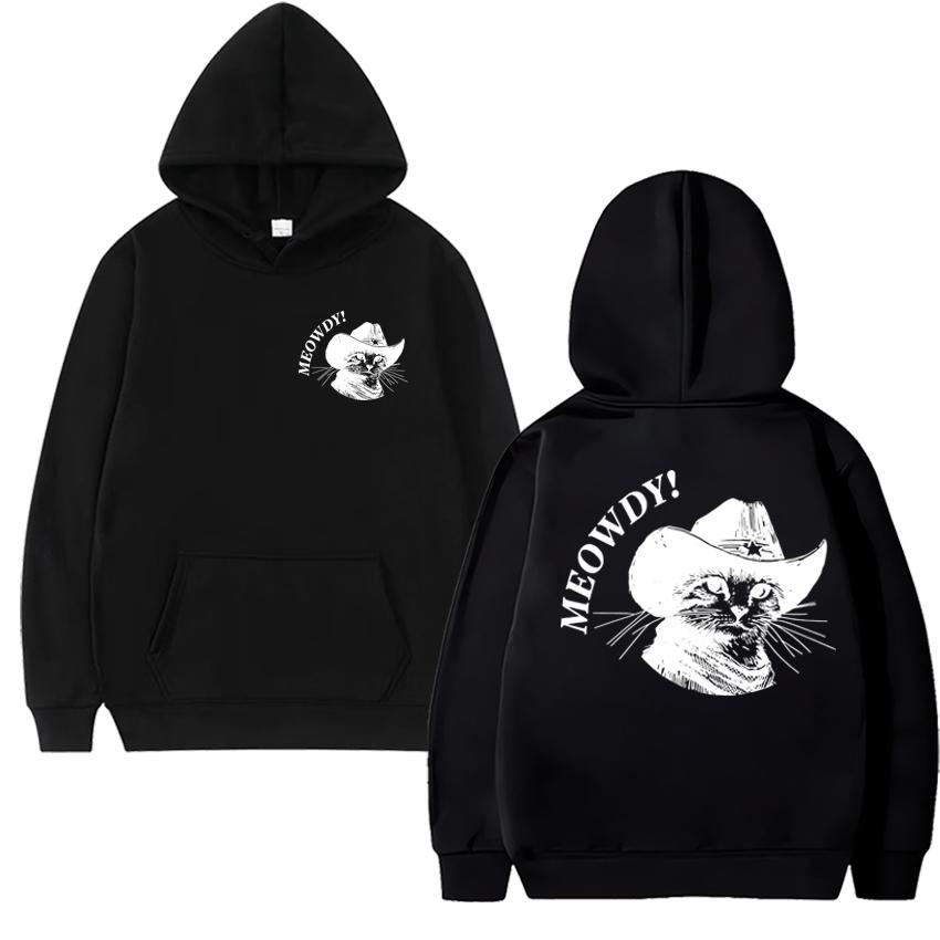 2025 New in Cowboy Cat vintage printed Hoodies Men women harajuku Casual Sweatshirt Unisex Fleece Long sleeve White pullovers