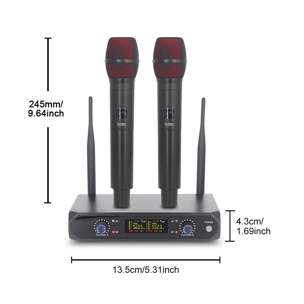 Беспроводная микрофонная система с 2 ручными микрофонами VHF UHF Беспроводной микрофон для звука в домашних кинотеатрах