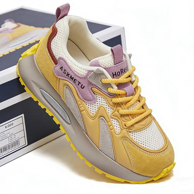 Модные кроссовки весна-лето 2026 Женские сетчатые туфли на толстой подошве 5 см Мягкий комфорт Фирменные женские желтые туфли для повседневной носки