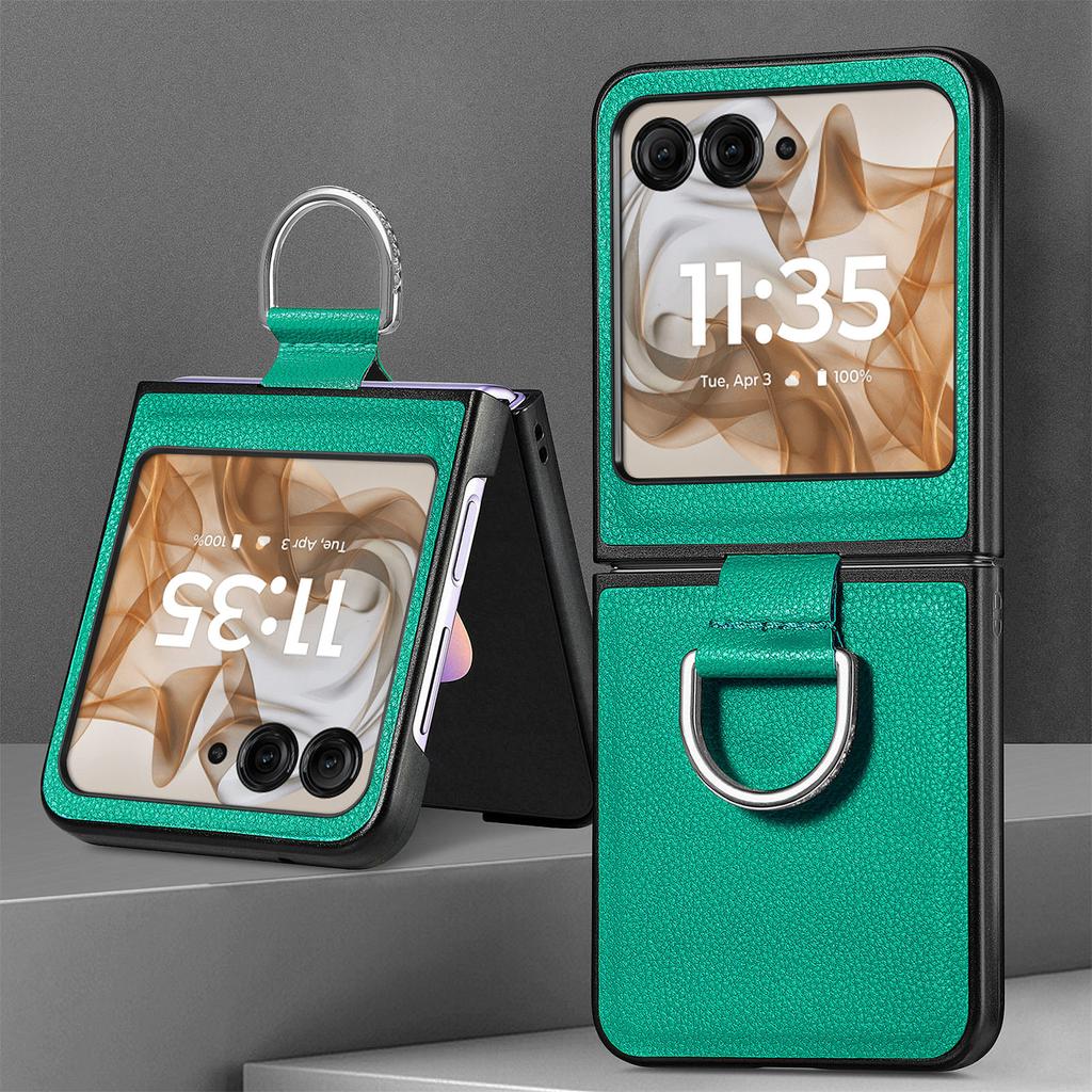 Case with Ring Lychee Pattern PU Leather for Motorola Razr 50 Ultra Mooto Razr 40 Phone Folding Screen Back Cover