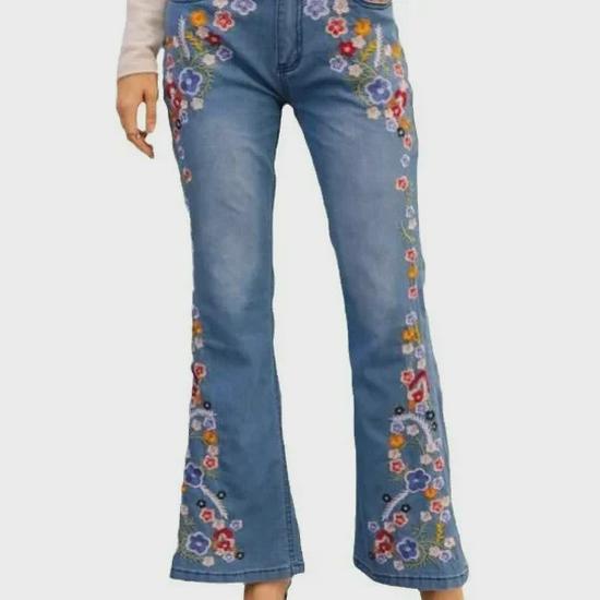Embroidered Slim Fit Flared Women's Jeans: European and American Style