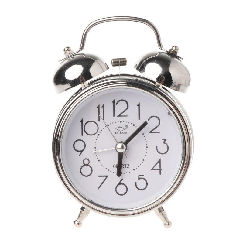 Ретро Настольный Механический Будильник Ночной Свет Двойной Звонок Бесшумный Металлический Цифровой Украшение Спальни