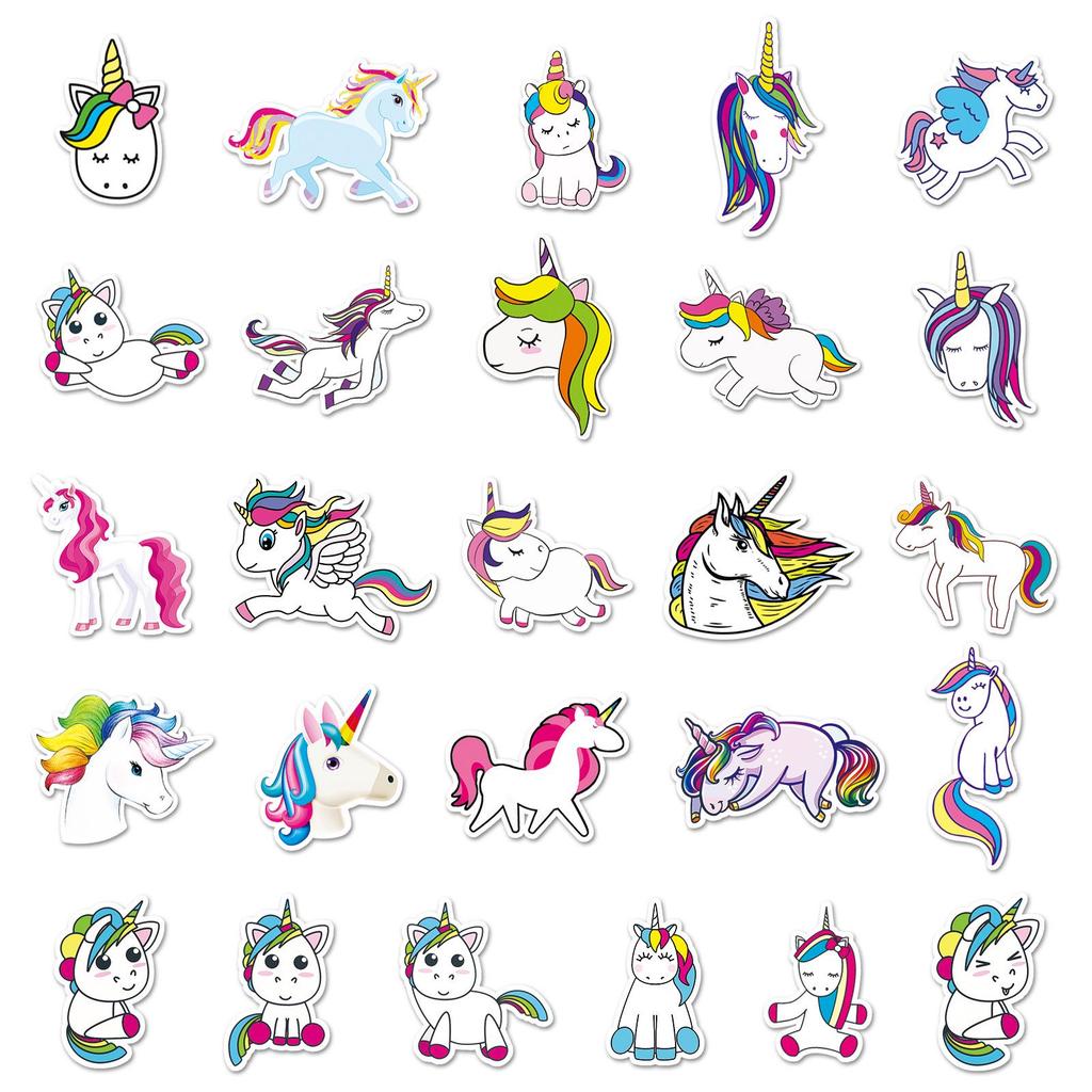 Набор из 51 наклейки Единорог и Лошадь Радужный Мультяшный Граффити - Водонепроницаемые для Ноутбуков, Чемоданов и Автомобилей.
