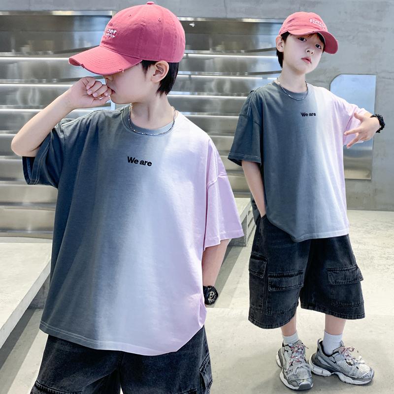 Boys' handsome short sleeved T-shirt 2026 new style big children's summer clothes half sleeved summer top boys' T-shirt trendy T
