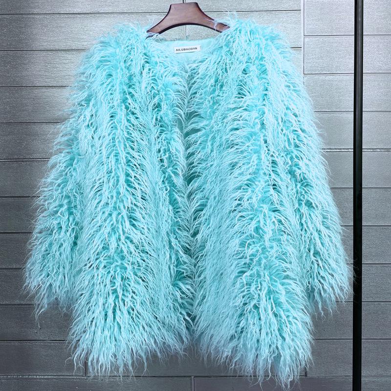 Женское пальто средней длины из искусственной овечьей шерсти в корейском стиле, бежевое