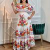 Dazzling Dress2025 European and American Spring Summer Women New off-Shoulder Print Long Big Hemline Dress