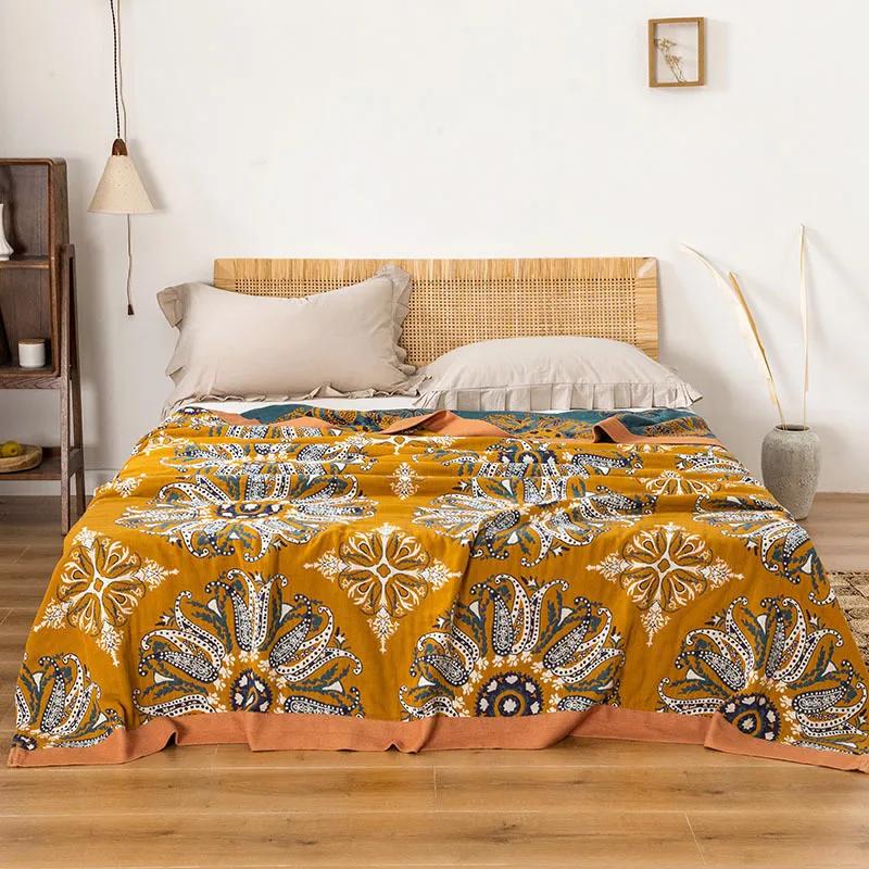 Хлопковое одеяло в богемном стиле для кровати, этническое полотенце для дивана, мягкое одеяло и пледы, дышащая марля, крутое одеяло, покрывало королевского размера, простыня