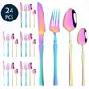 24Pcs Creative Gold Tableware Dinnerware Set Knife Fork Coffee Spoon Cutlery Set Stainless Steel Flatware Western Silverware