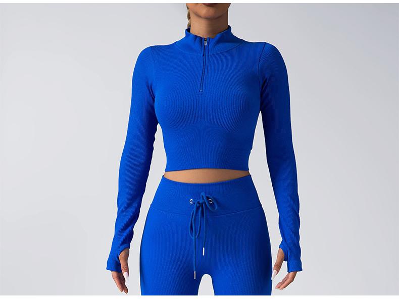 Women's Seamless Fitness Yoga Set: Zipper Long-Sleeve Top & Drawstring Hip-Lifting Trousers