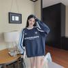 Contrast Color Round Neck Women's Sweatshirt - Casual Loose Mid-Length Sports Top for Autumn/Winter 2024