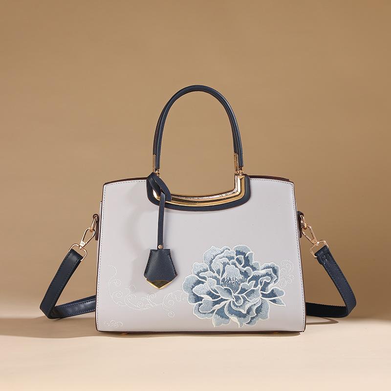 Embroidered Mom Bag with a High-End Feel, 2024 New Model for Middle-Aged Women, Large Capacity Shoulder and Crossbody Tote Bag