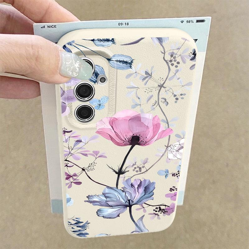 Чехол с цветочным узором для Samsung S26 S25 Ultra S24 FE S23 Plus S22 S21 A15 A16 A17 A35 A36 A37 A54 A55 A56 A57 5G Мягкая крышка с текстурой кожи